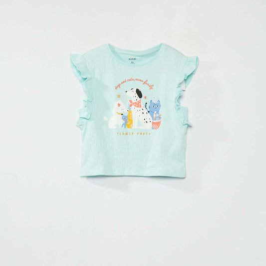 Tee-shirt imprim avec volants Bleu