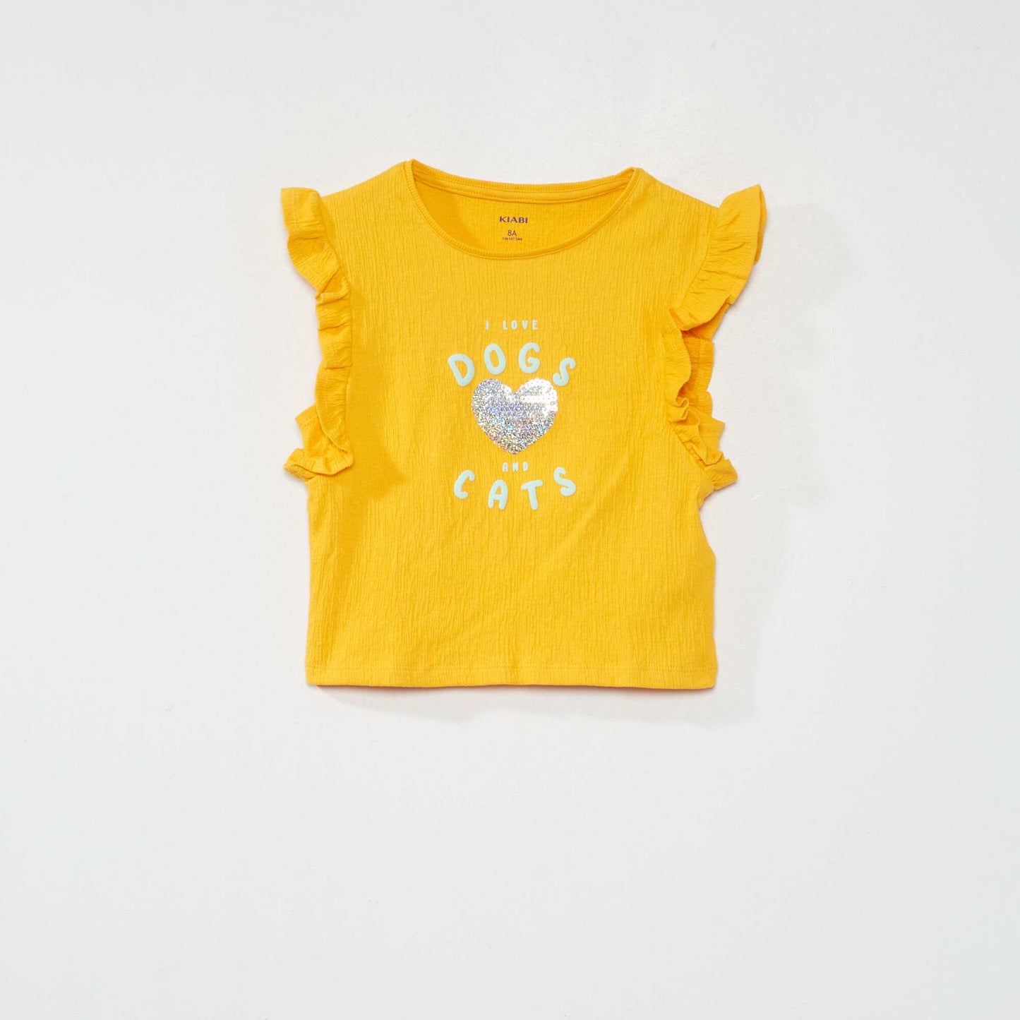 Tee-shirt imprim avec volants Jaune