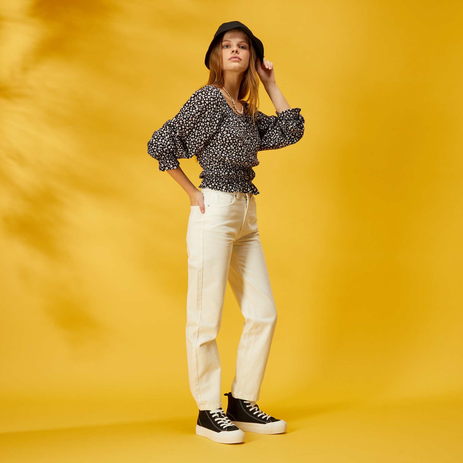 Pantalon denim straight Blanc