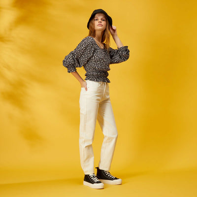 Pantalon denim straight Blanc