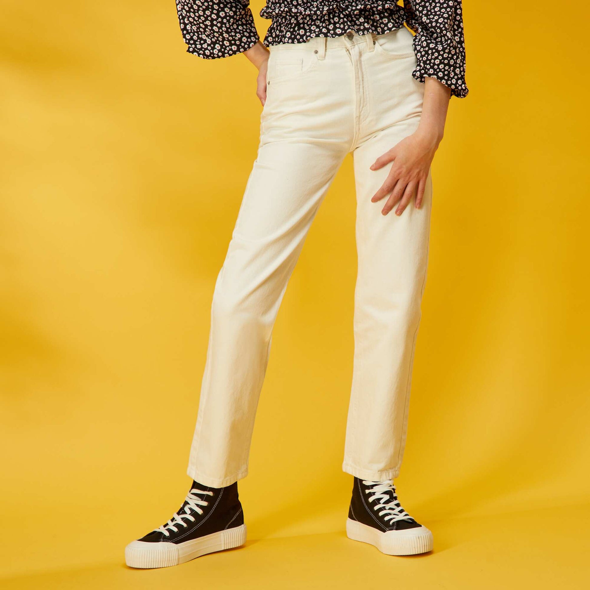 Pantalon denim straight Blanc