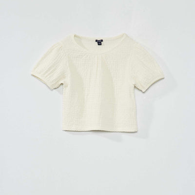 T-shirt en maille gaufr e unie Blanc