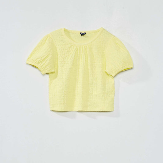 T-shirt en maille gaufr e unie Jaune