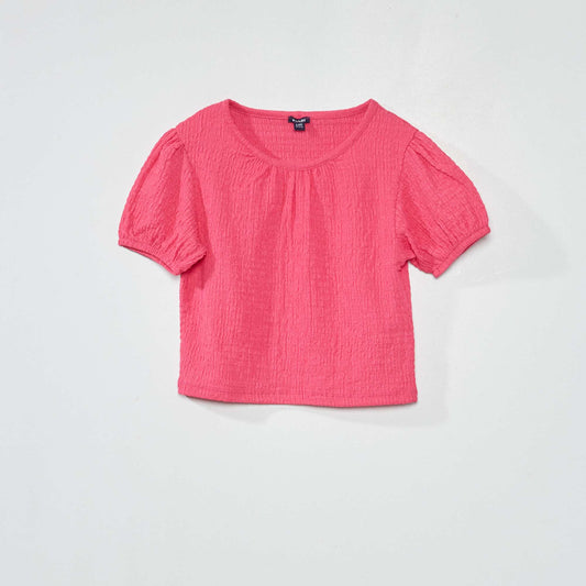 T-shirt en maille gaufr e unie Rose