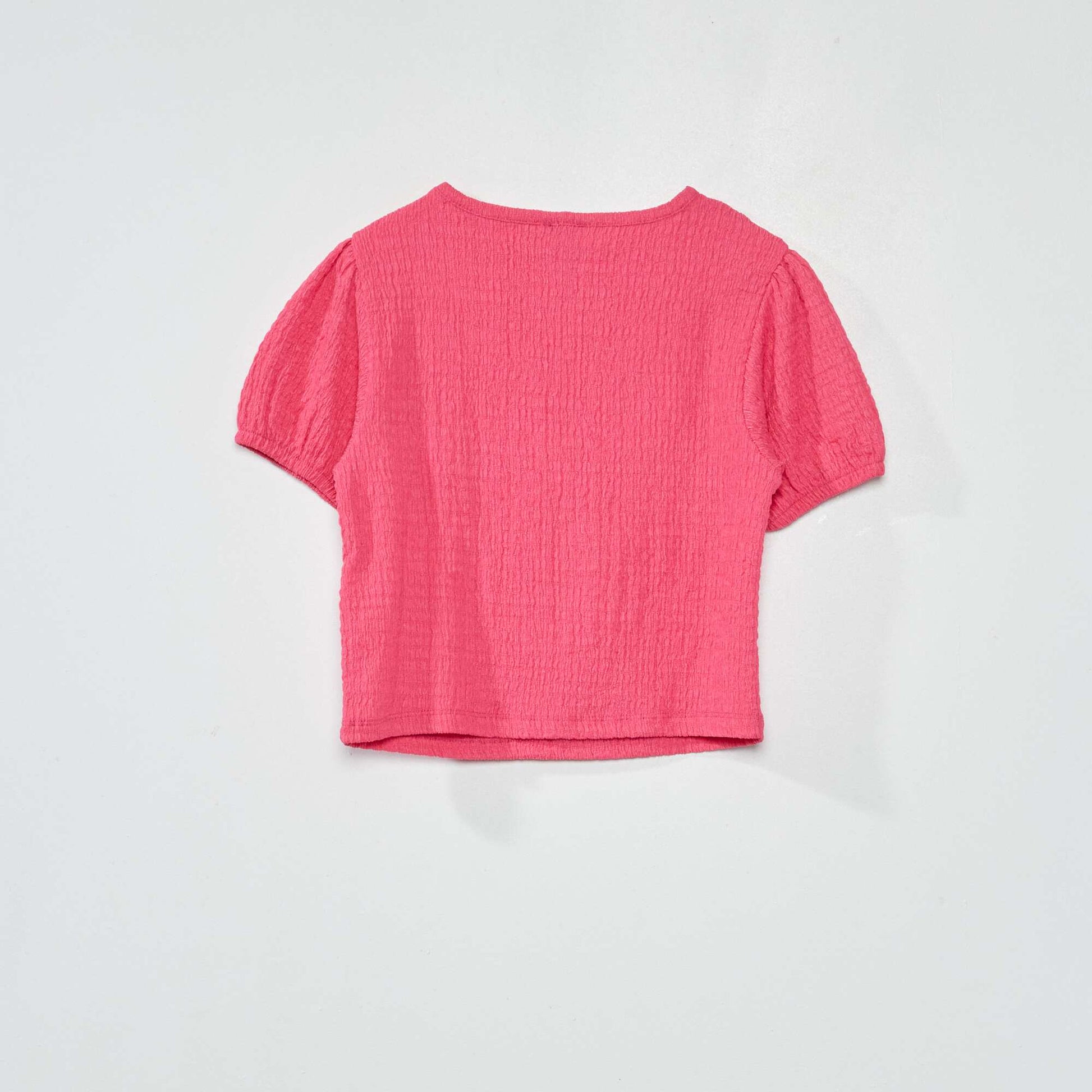 T-shirt en maille gaufr e unie Rose