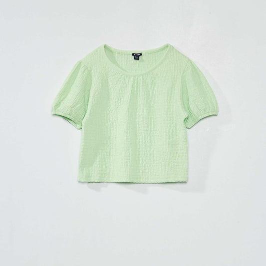 T-shirt en maille gaufr e unie Vert