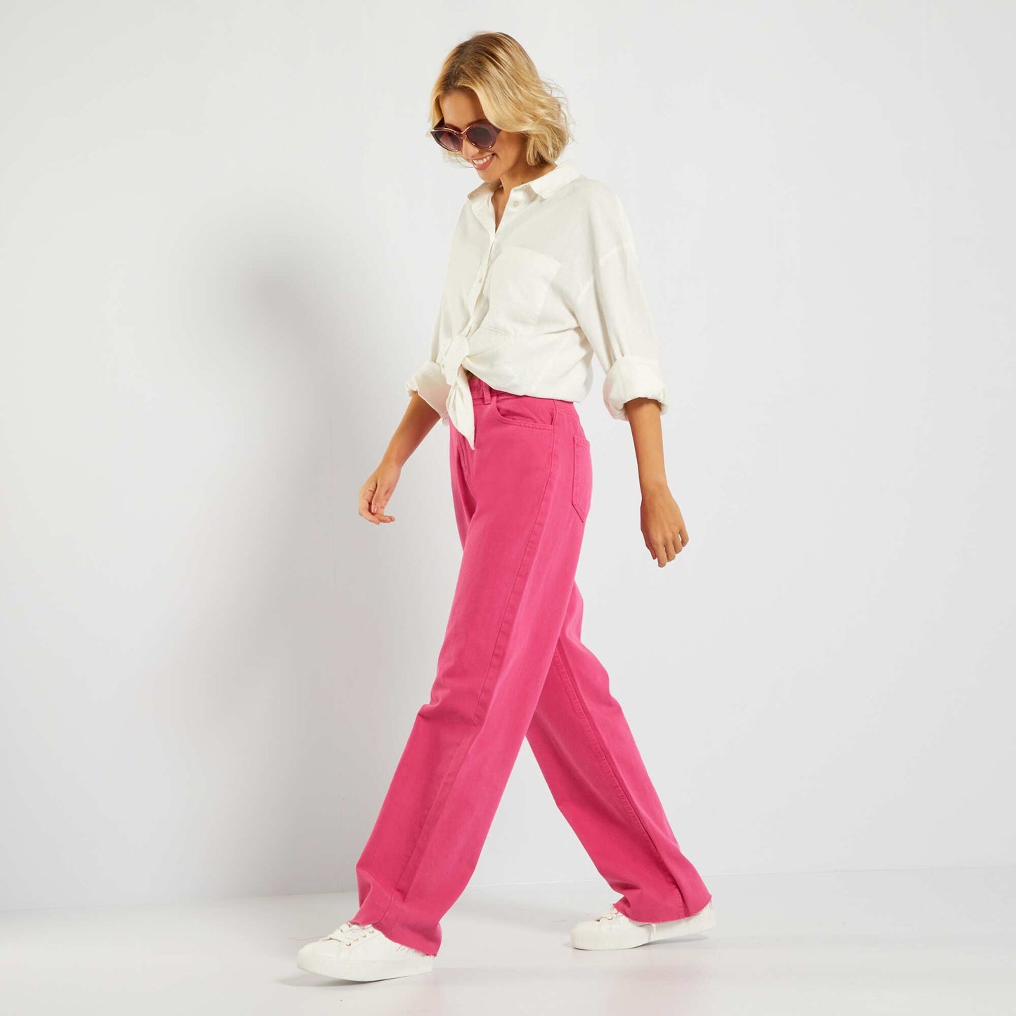 Pantalon wide leg taille haute rose indien