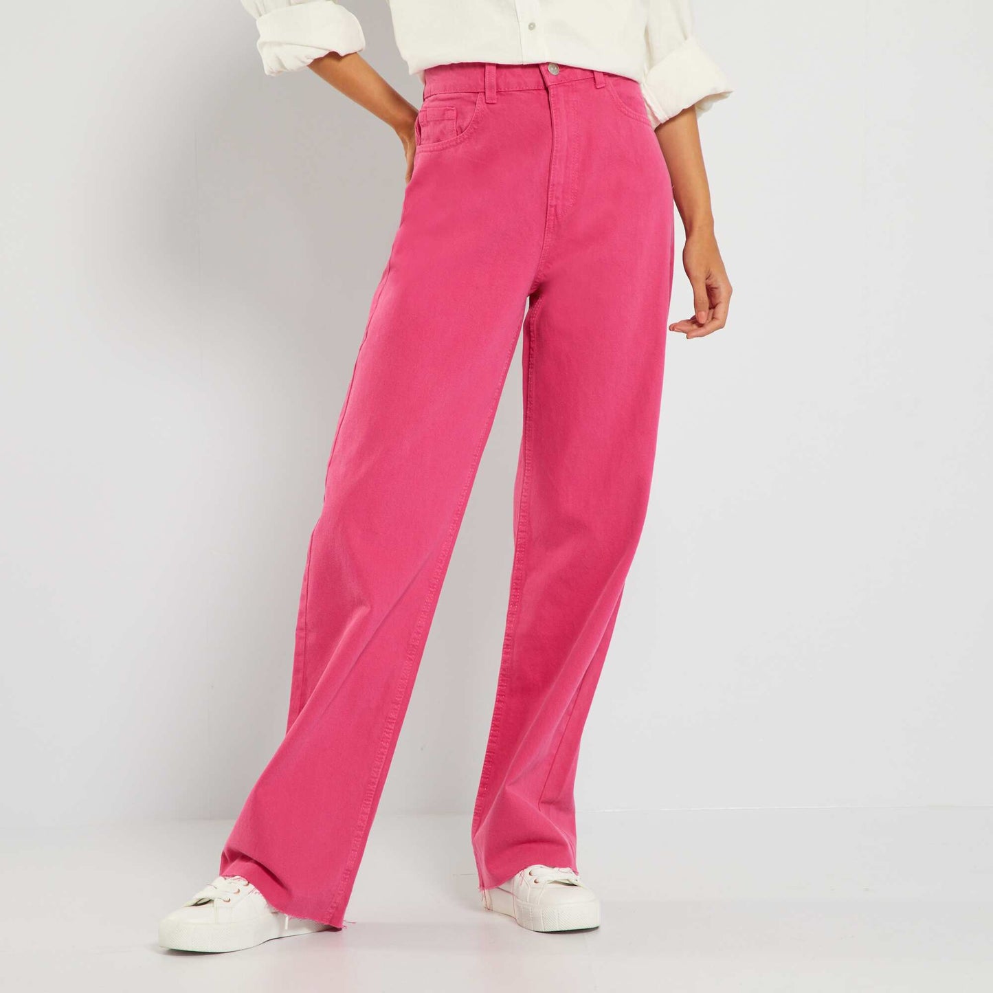 Pantalon wide leg taille haute rose indien