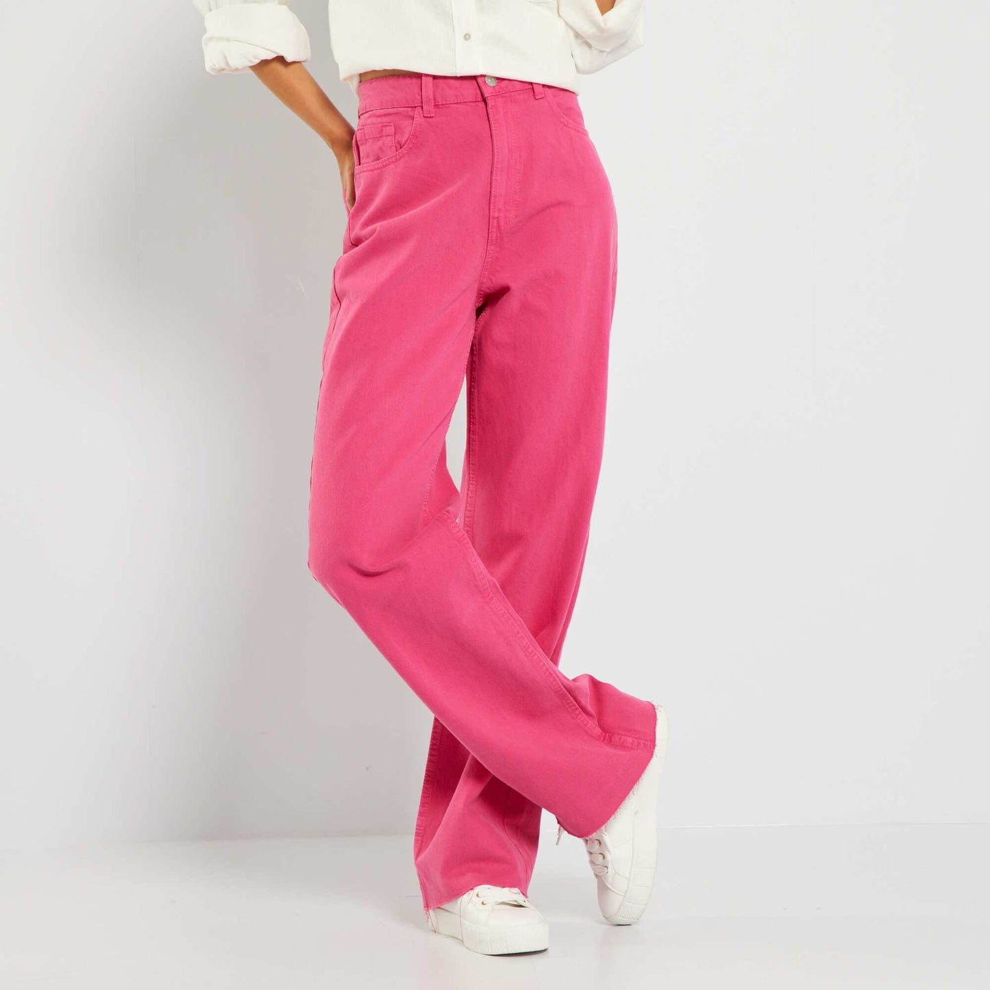 Pantalon wide leg taille haute rose indien