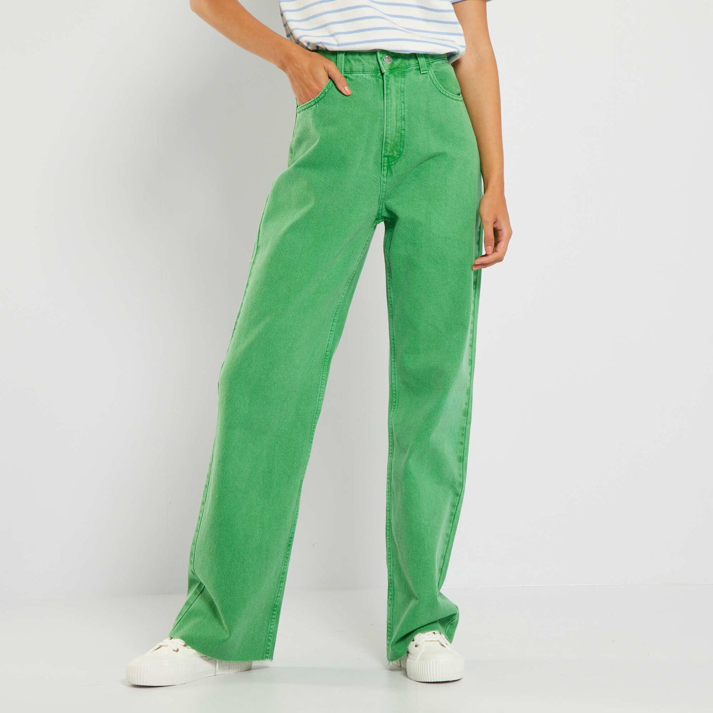 Pantalon wide leg taille haute Vert