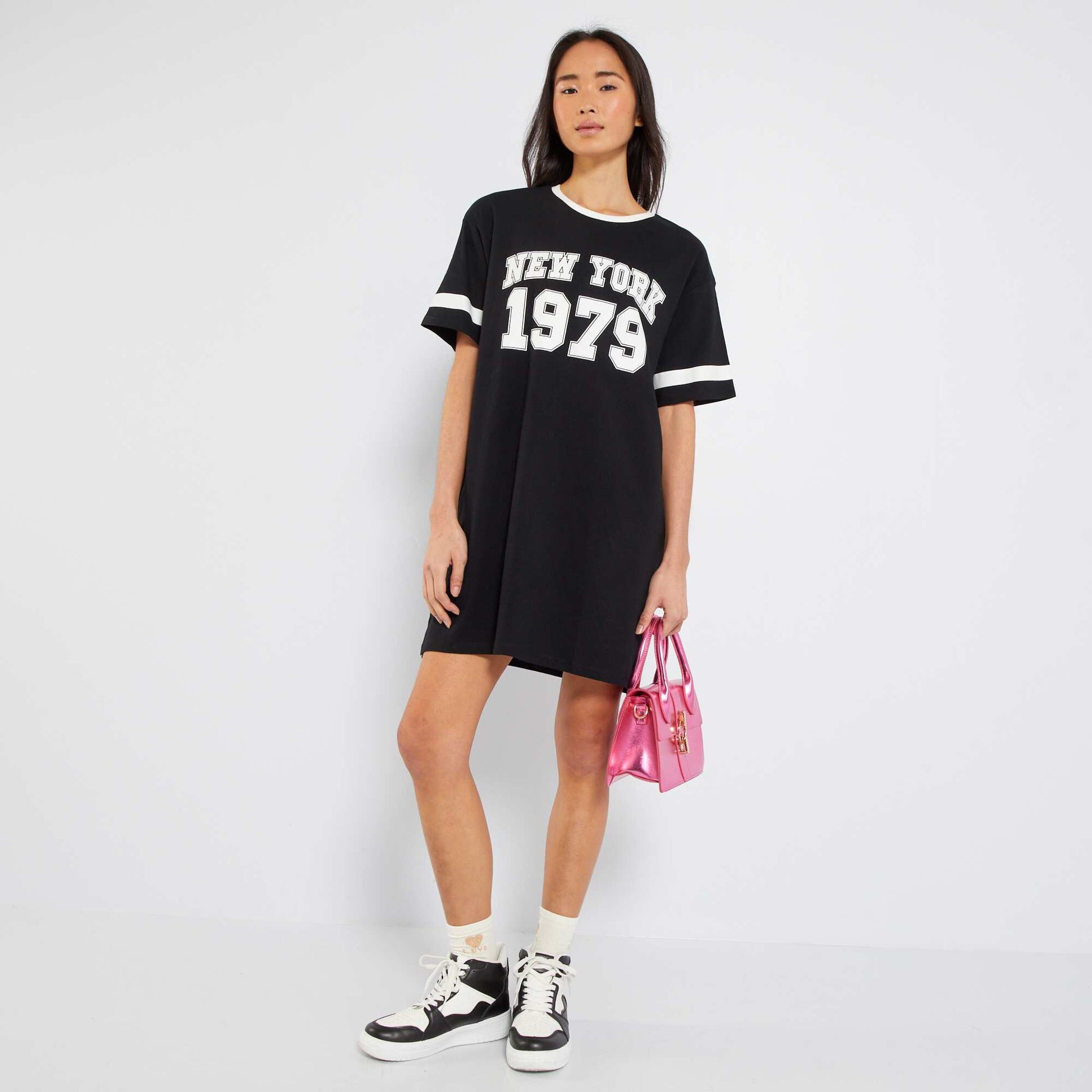 Robe t-shirt avec imprim plac devant Noir/blanc