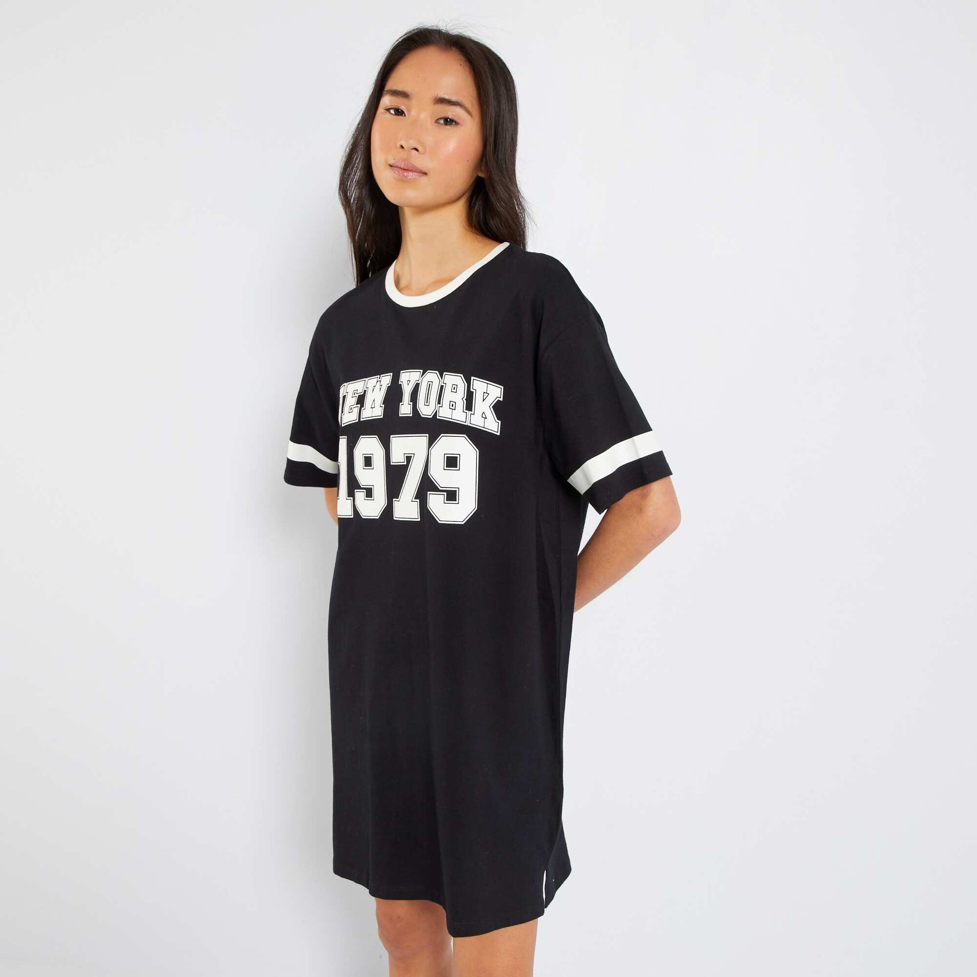 Robe t-shirt avec imprim plac devant Noir/blanc