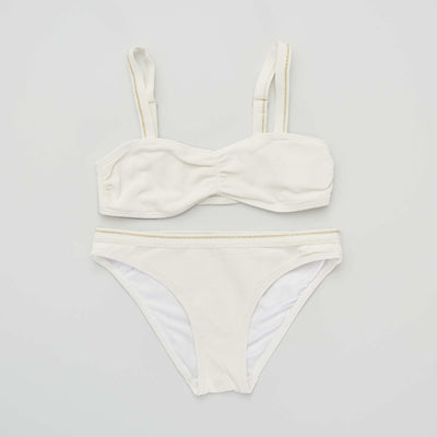 Maillot de bain 2 pi ces en nid d'abeille Blanc