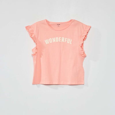 T-shirt col rond volant Rose