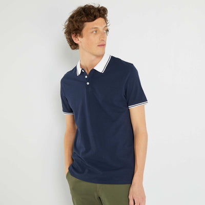Polo en piqu de coton bleu marine