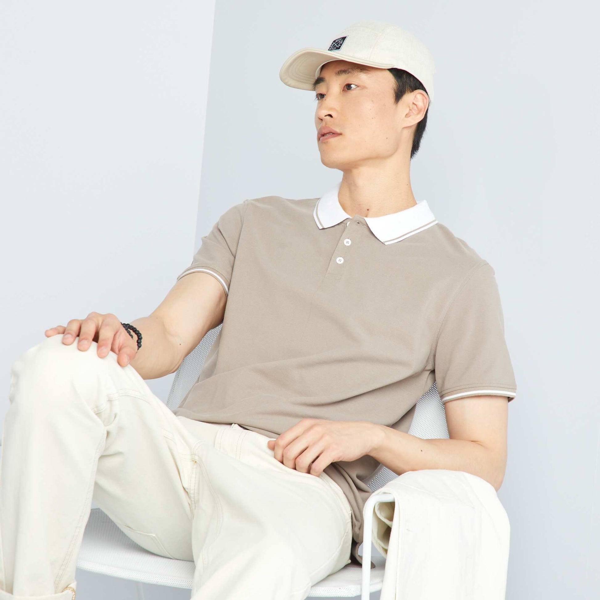 Polo en piqu de coton Beige