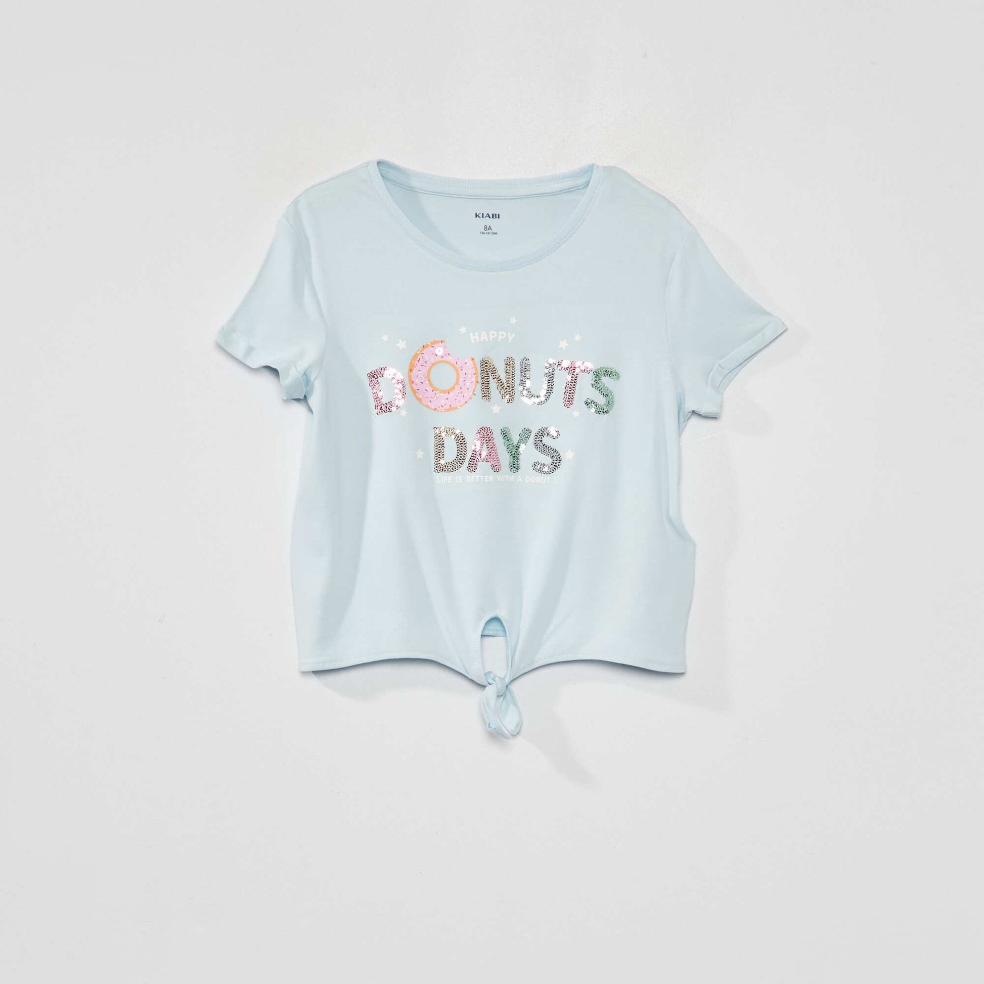 Tee-shirt nou avec imprim sequins Bleu ciel
