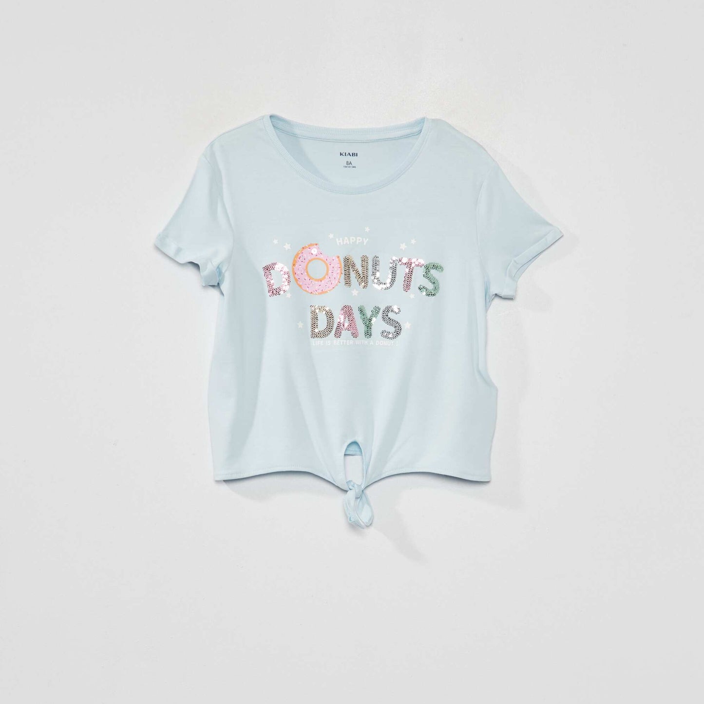 Tee-shirt nou avec imprim sequins Bleu ciel