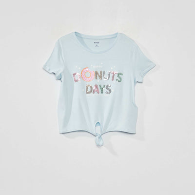 Tee-shirt nou avec imprim sequins Bleu ciel