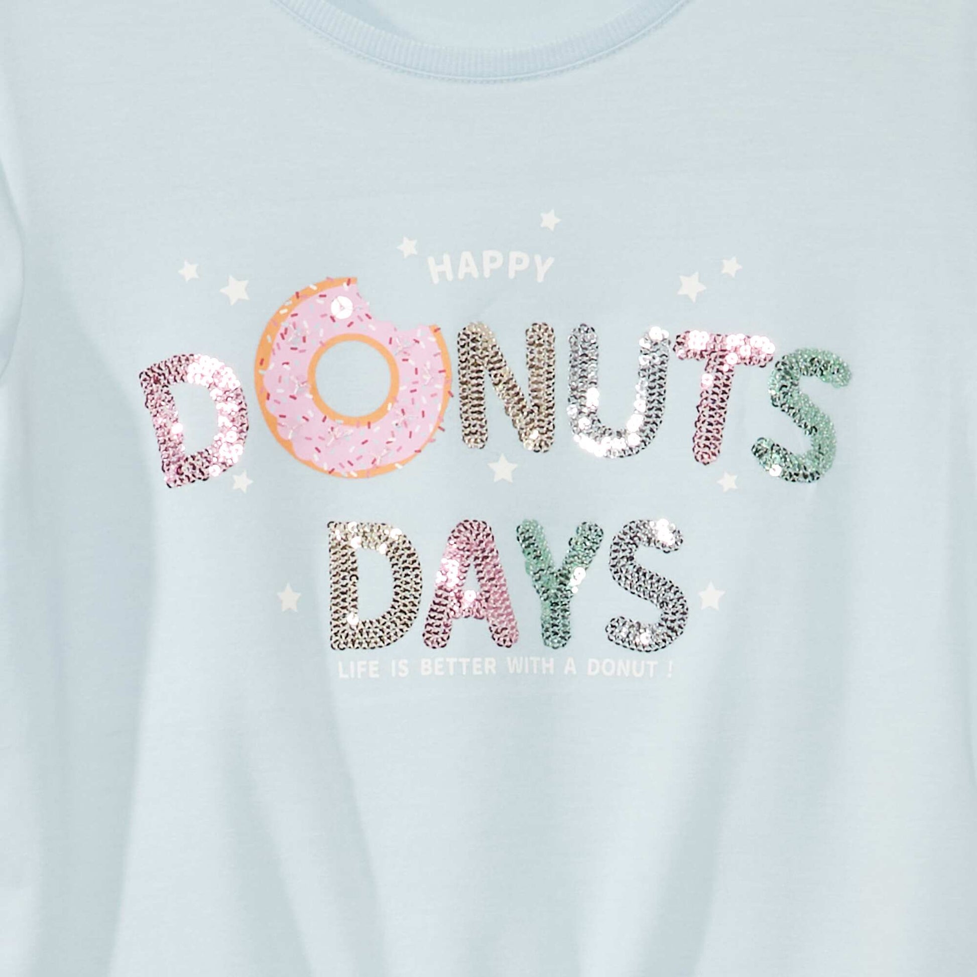 Tee-shirt nou avec imprim sequins Bleu ciel