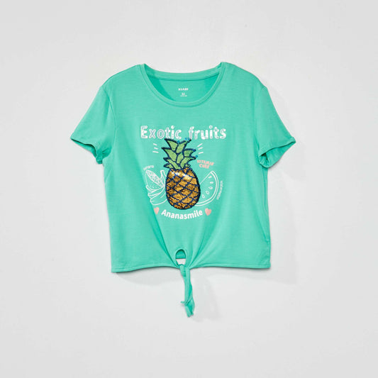 Tee-shirt nou avec imprim sequins Vert