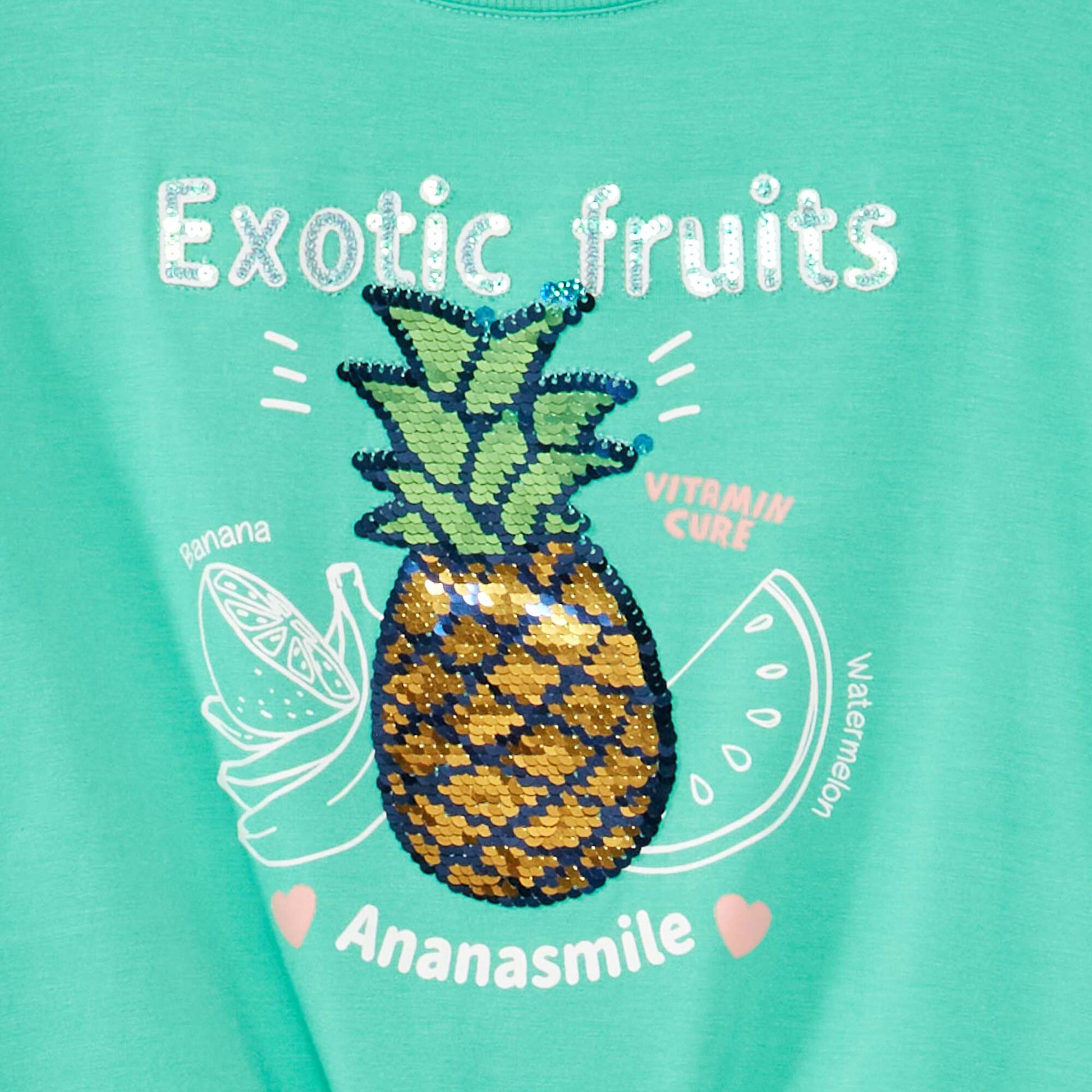 Tee-shirt nou avec imprim sequins Vert