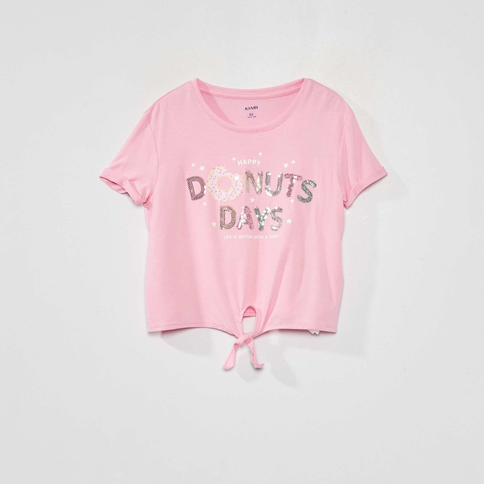 Tee-shirt nou avec imprim sequins Rose
