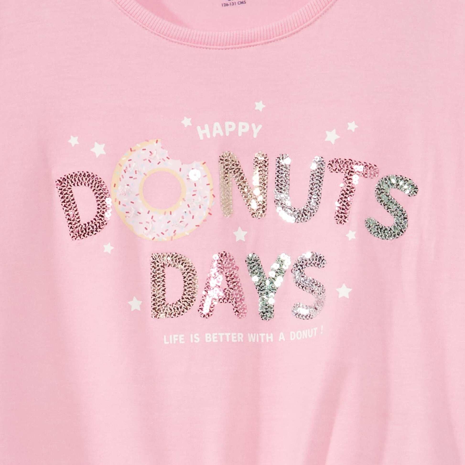 Tee-shirt nou avec imprim sequins Rose