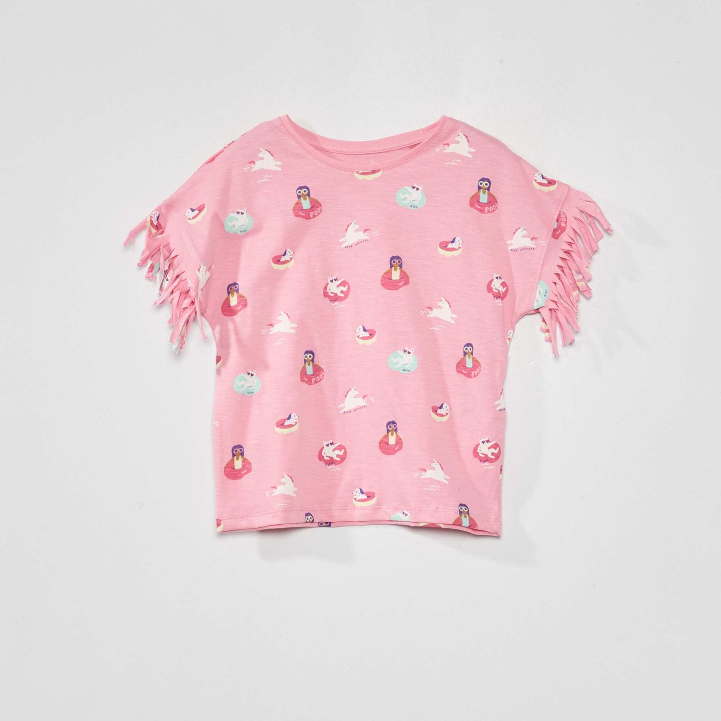 T-shirt manches courtes avec franges Rose