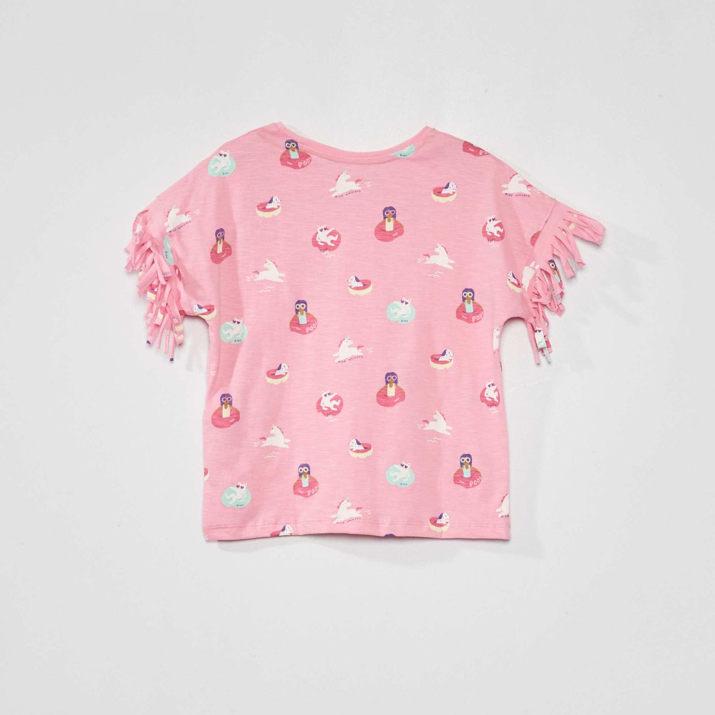 T-shirt manches courtes avec franges Rose