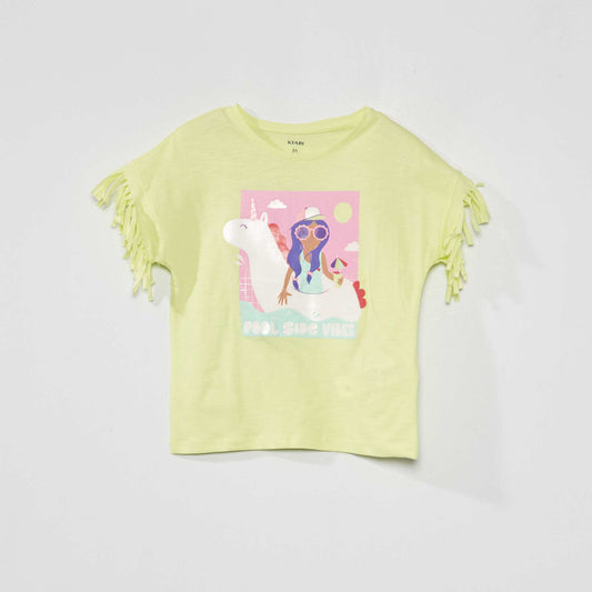 T-shirt manches courtes avec franges Jaune