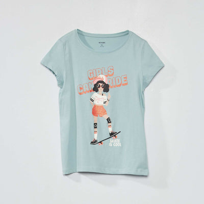 T-shirt col rond imprim fantaisie Bleu