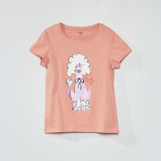 T-shirt col rond imprim fantaisie Rose