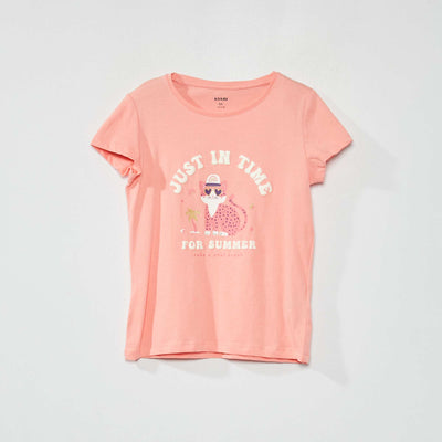 T-shirt col rond imprim fantaisie Rose clair