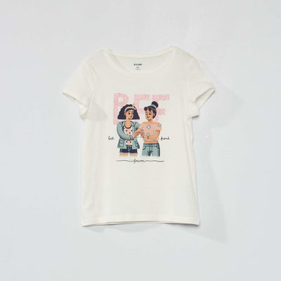 T-shirt col rond imprim fantaisie Blanc