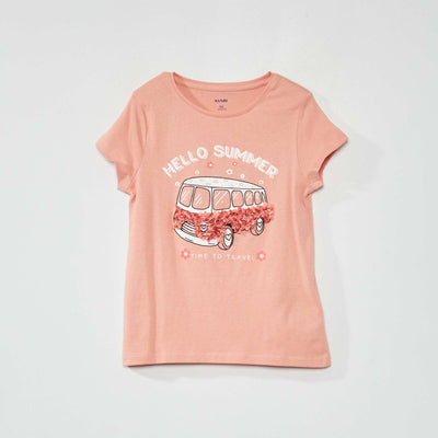 T-shirt fantaisie col rond Vieux rose