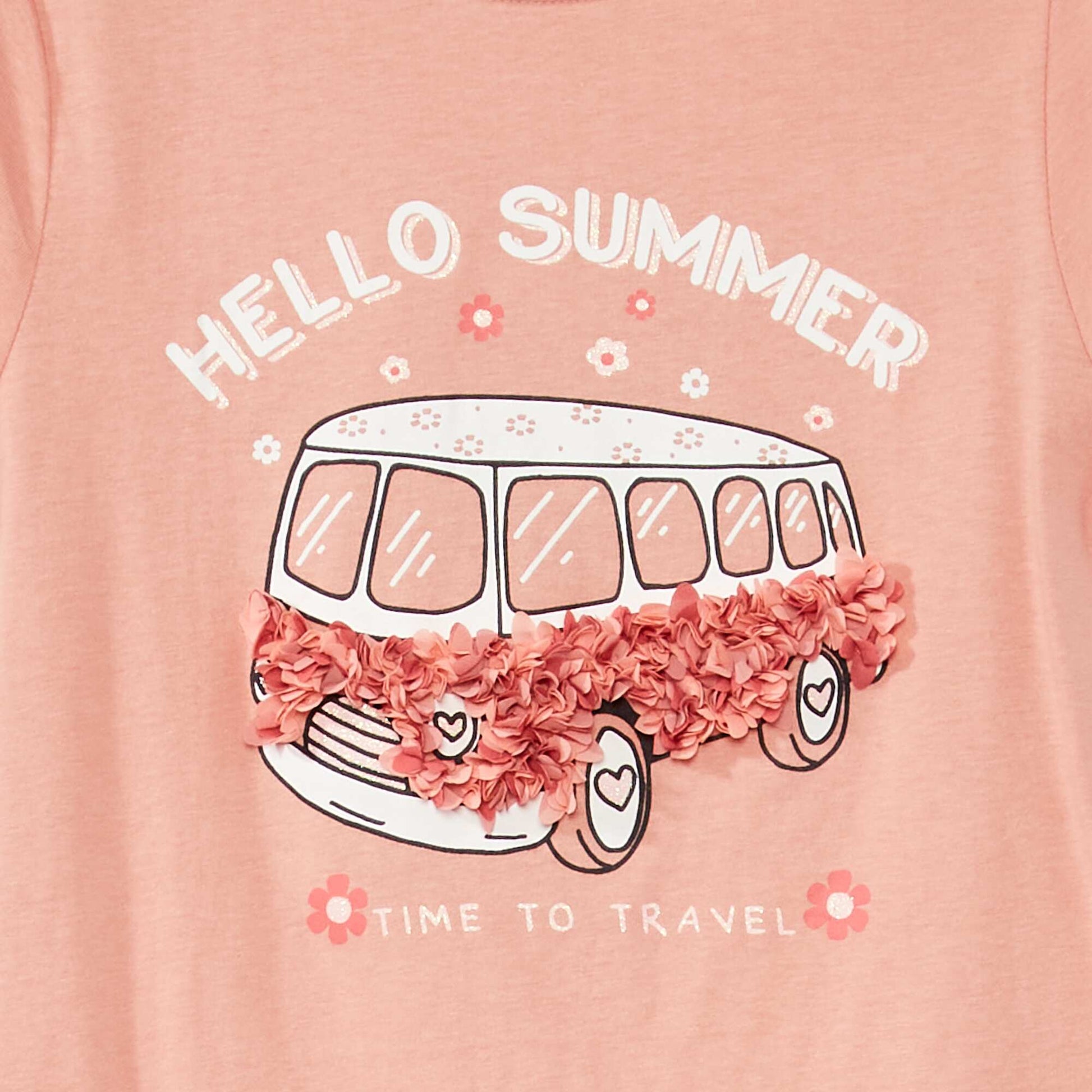T-shirt fantaisie col rond Vieux rose