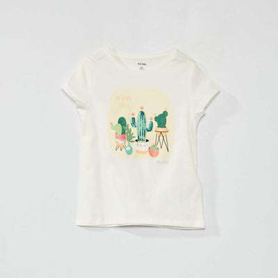 T-shirt fantaisie col rond Blanc