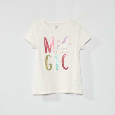 T-shirt fantaisie col rond Blanc