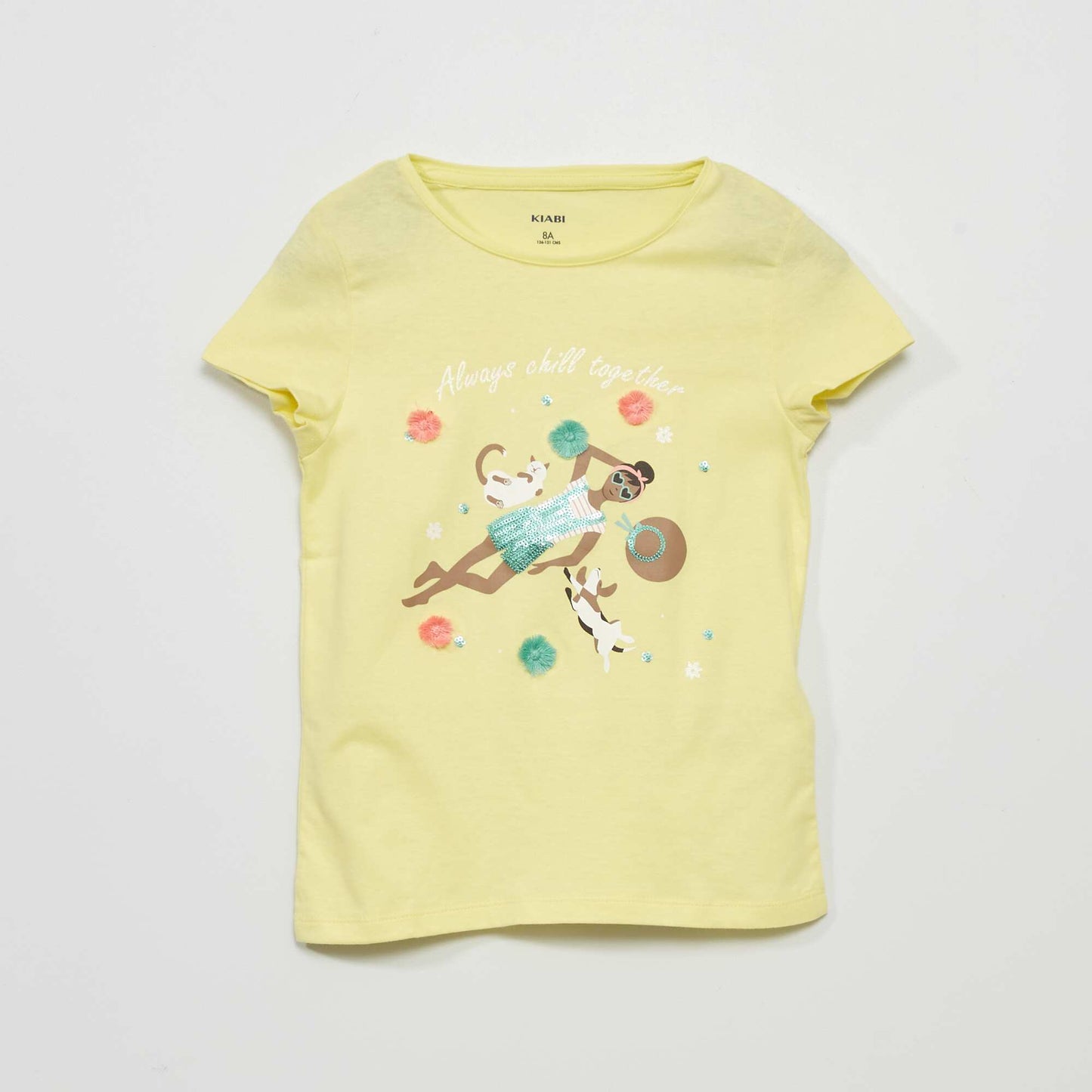 T-shirt fantaisie col rond Jaune