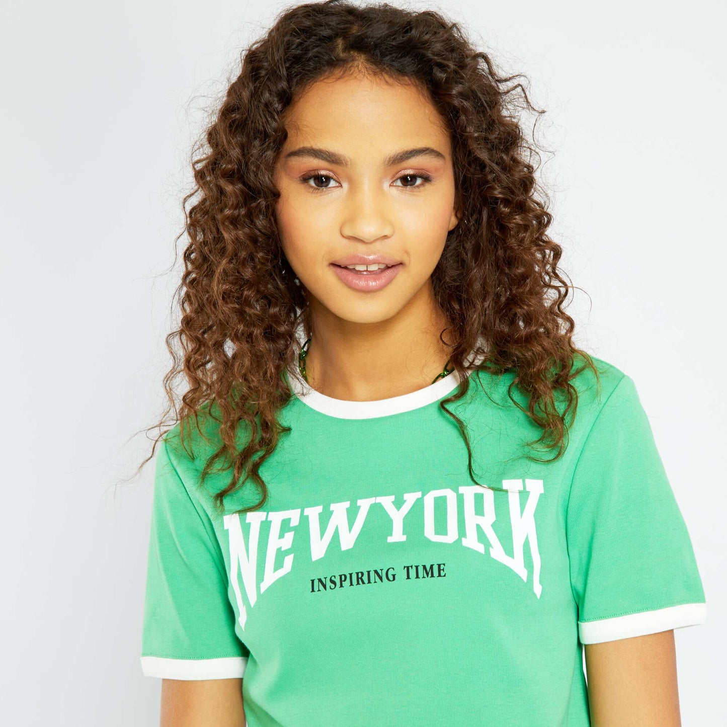 T-shirt cropped en jersey avec imprim 'New York' Vert