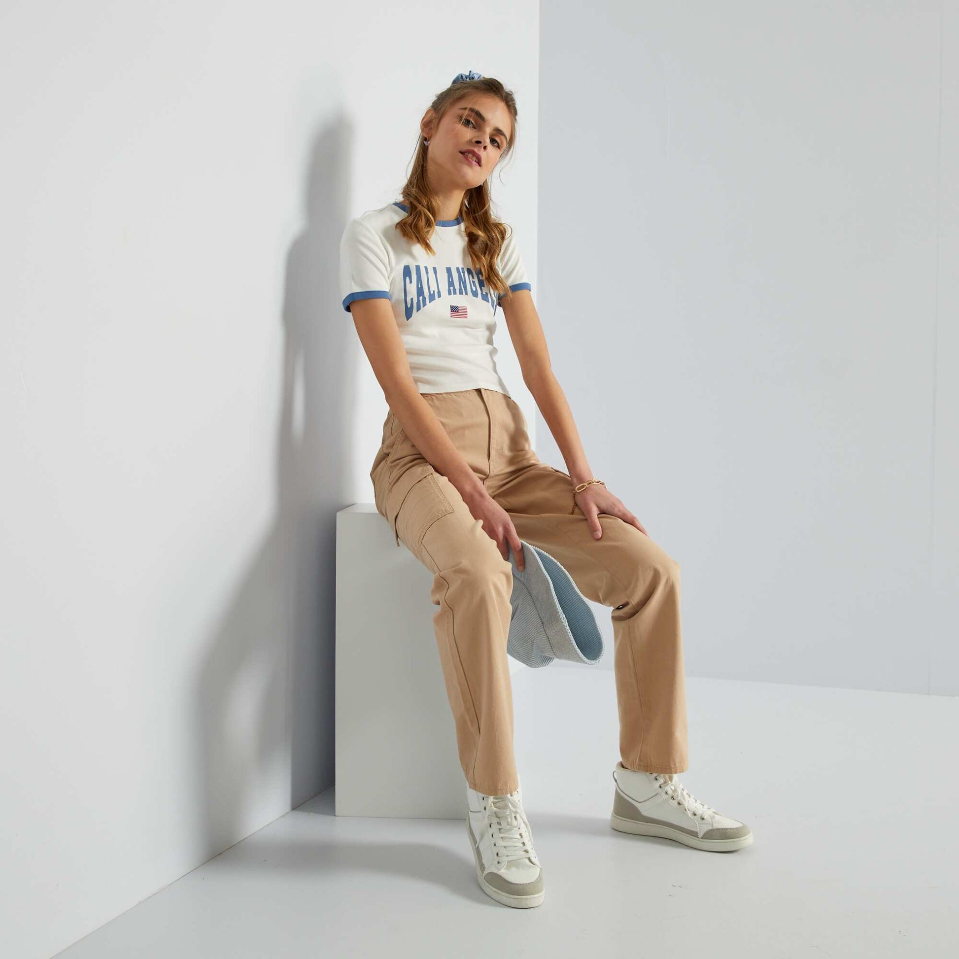 T-shirt cropped en jersey avec imprim 'New York' Blanc