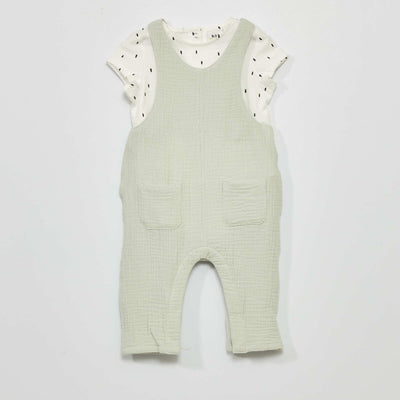 Ensemble salopette + body Vert