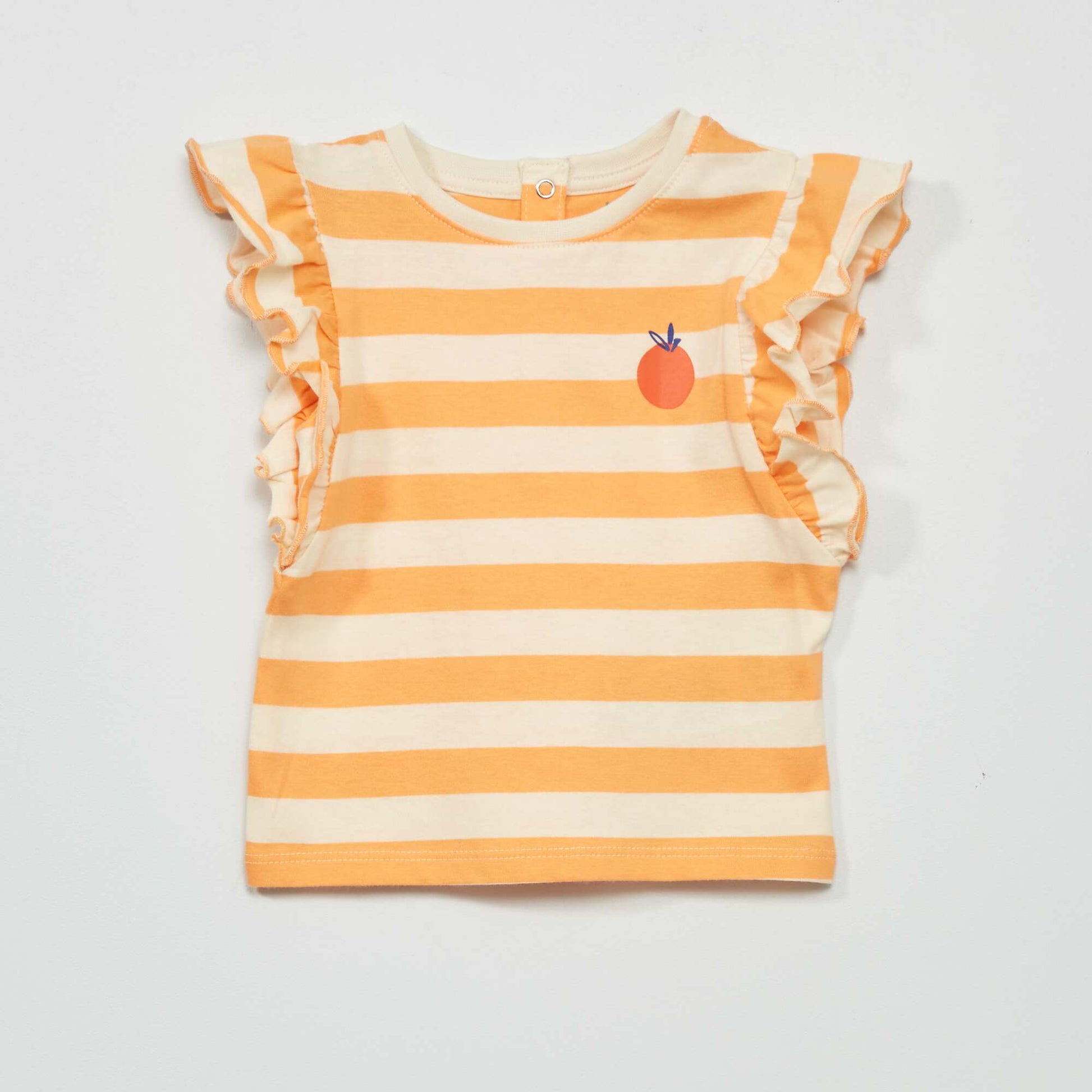 T-shirt manches courtes avec volants Blanc/orange