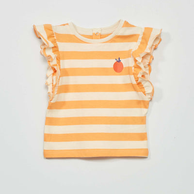 T-shirt manches courtes avec volants Blanc/orange
