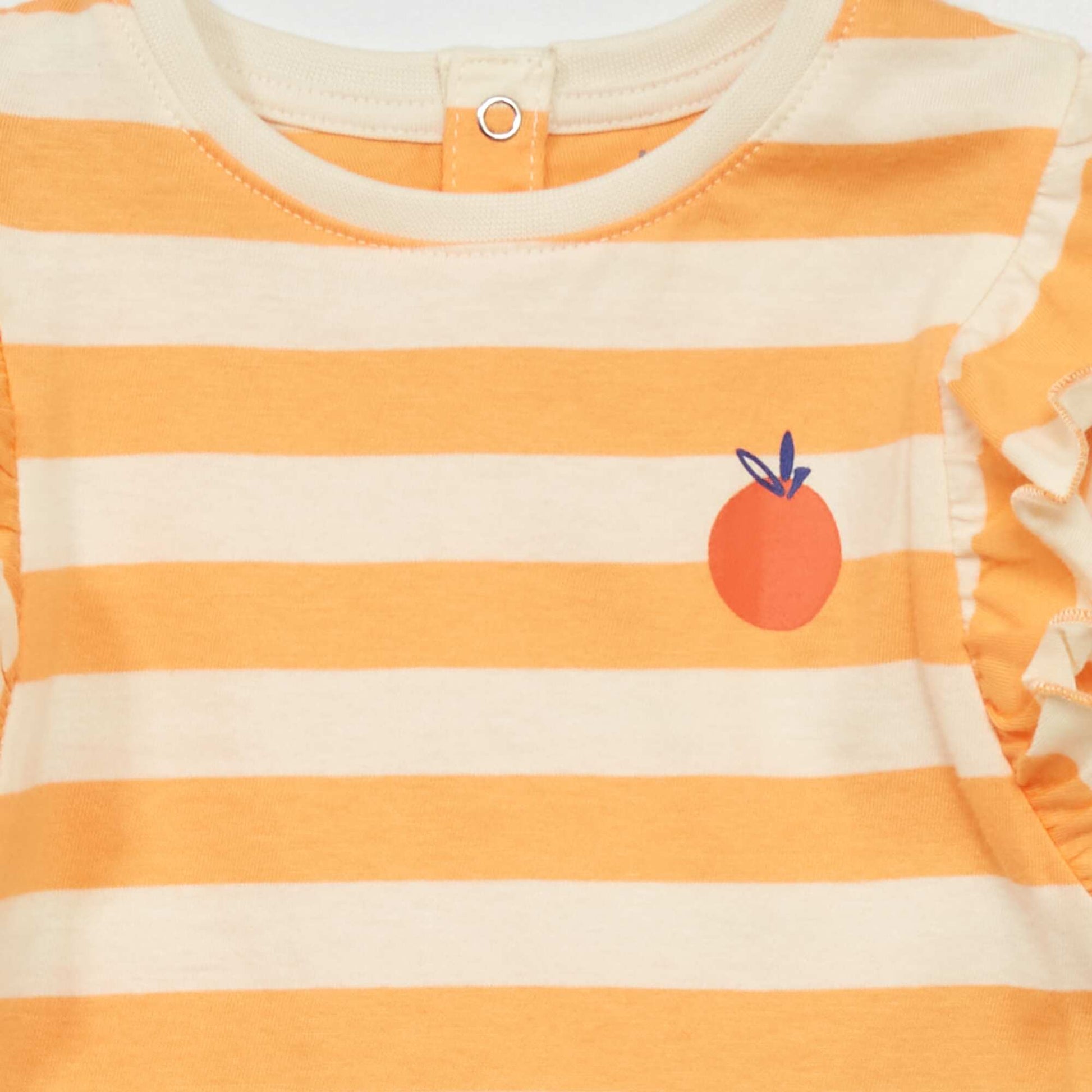 T-shirt manches courtes avec volants Blanc/orange