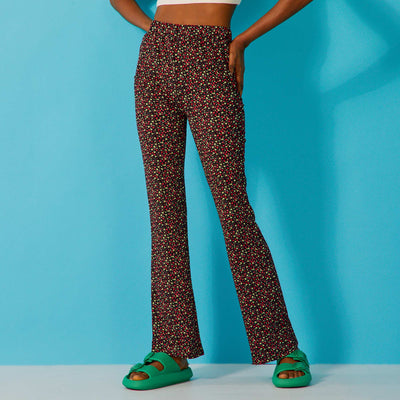 Pantalon flare motifs Noir