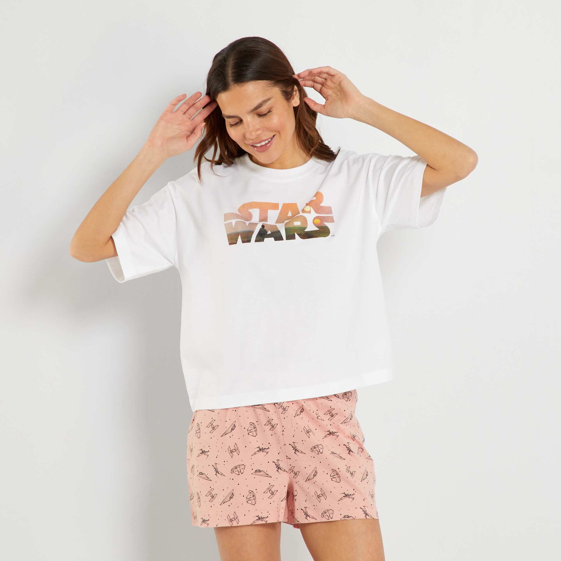Ensemble pyjama short 'Star Wars' - 2 pi ces Blanc/rose