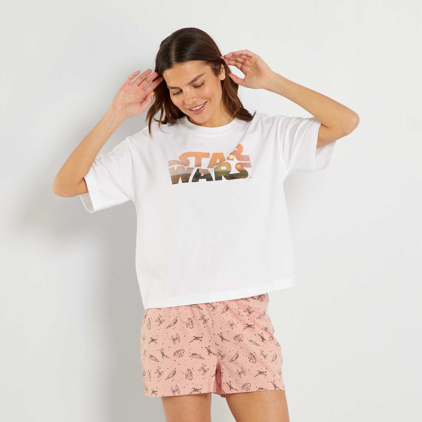 Ensemble pyjama short 'Star Wars' - 2 pi ces Blanc/rose