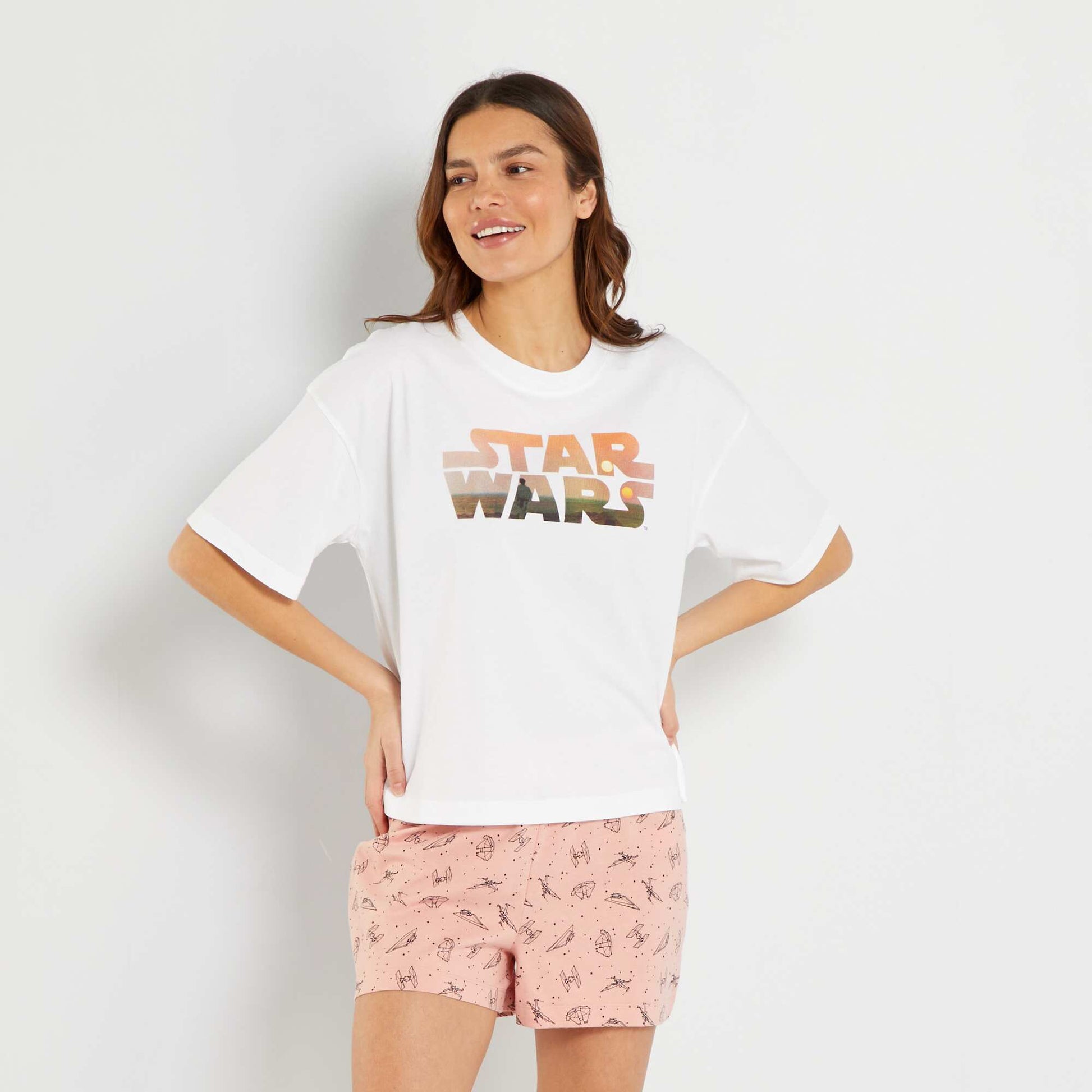 Ensemble pyjama short 'Star Wars' - 2 pi ces Blanc/rose